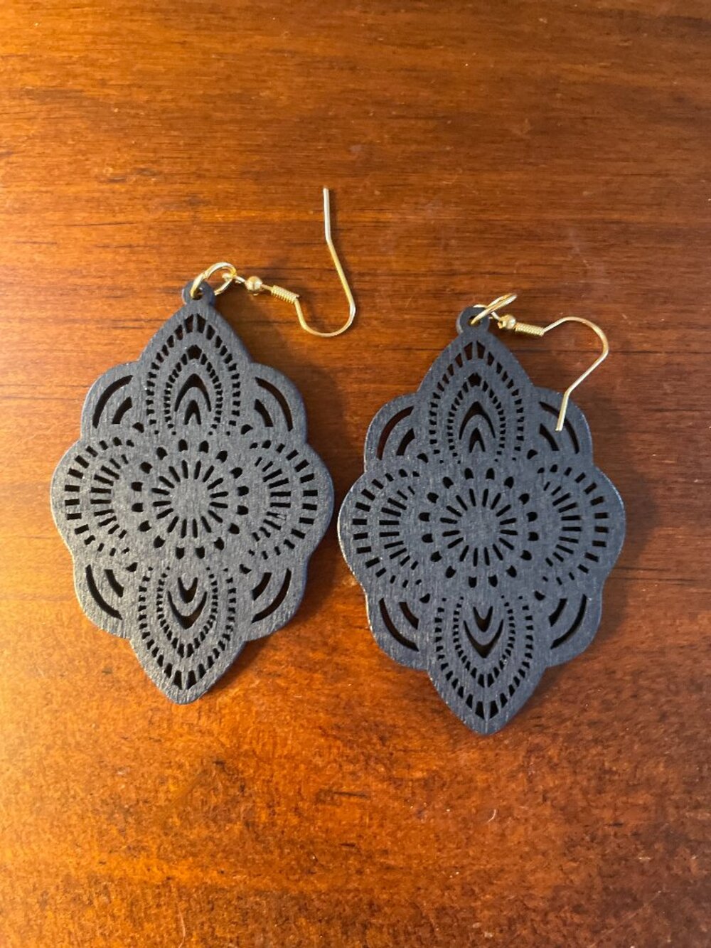 Bundle 3/12.  Lightweight Laser-Cut Wooden Dangle Earrings  Navy Colored,